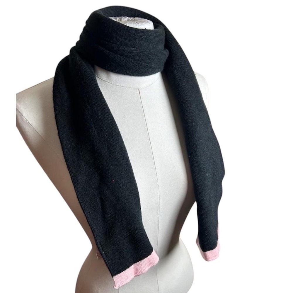 Y2K Womens Black Knit Scarf Pink Trim 2000s Coquette Preppy Chic Classy